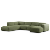 WOHNLANDSCHAFT mit Longchair - Schwarz/Grün, Kunststoff/Textil (325/71/235cm) - home24