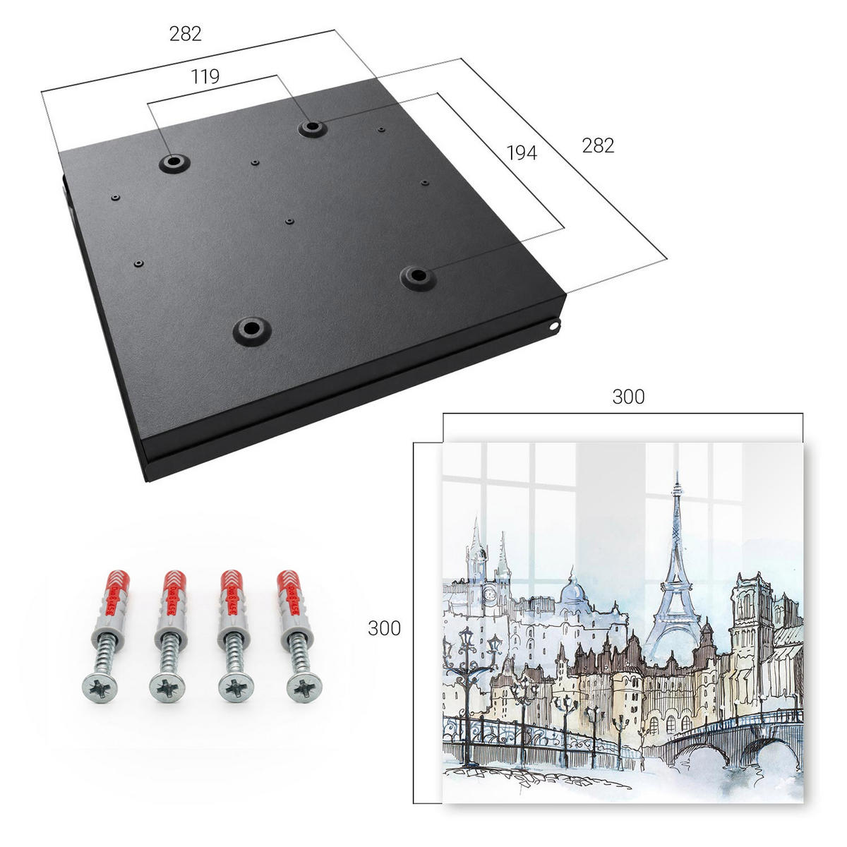 SCHLÜSSELBOX Schwarz 30x30 cm- Türöffnung nach rechts - Starker Turm - Blau, Metall (30/30/5cm) - TULUP