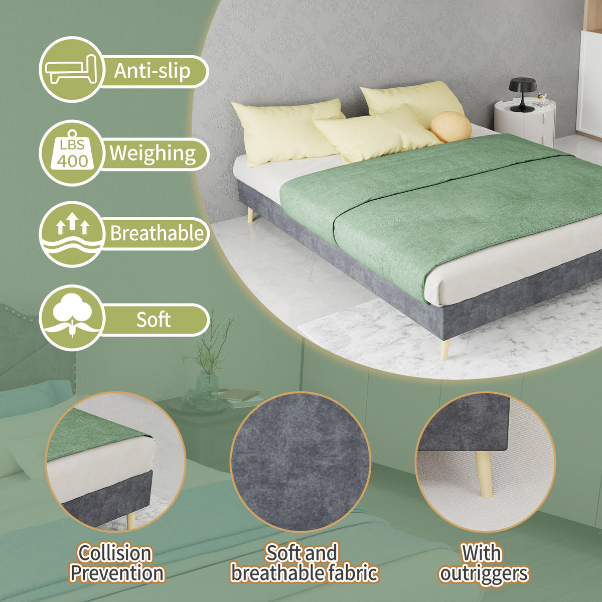 POLSTERBETT 140/200 cm in Grau mit Kopfteil Stoff modernes Design - Naturfarben/Grau, Holzwerkstoff/Textil (140/200cm) - STILVORA