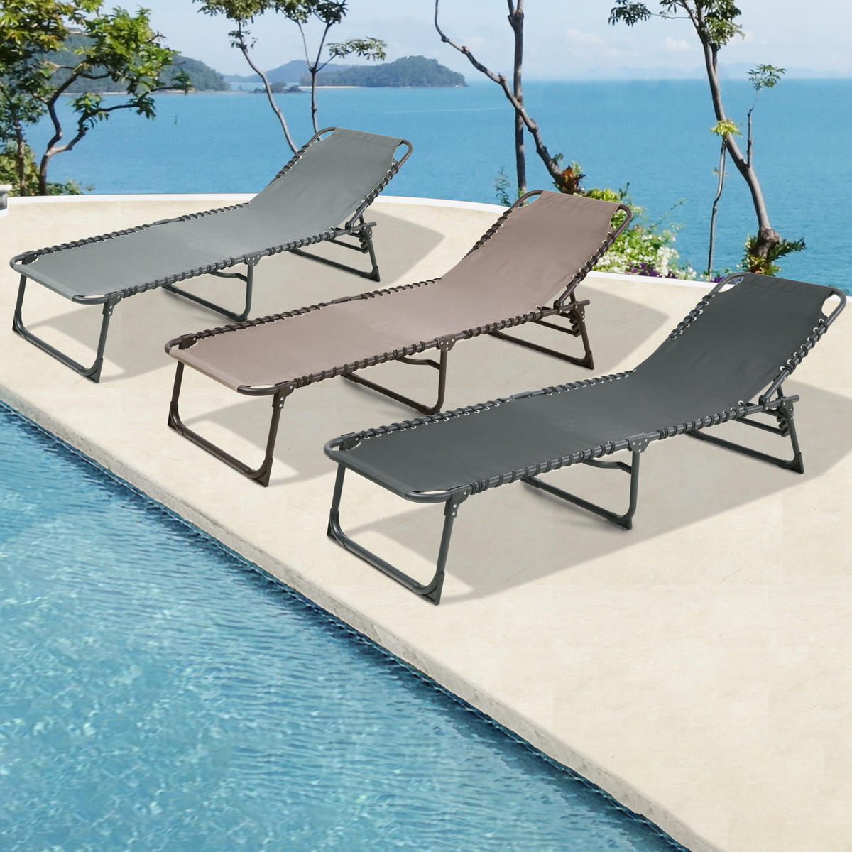 GARTENLIEGE 2er Set Hellgrau - Hellgrau, Metall (56/30/190cm) - SVITA
