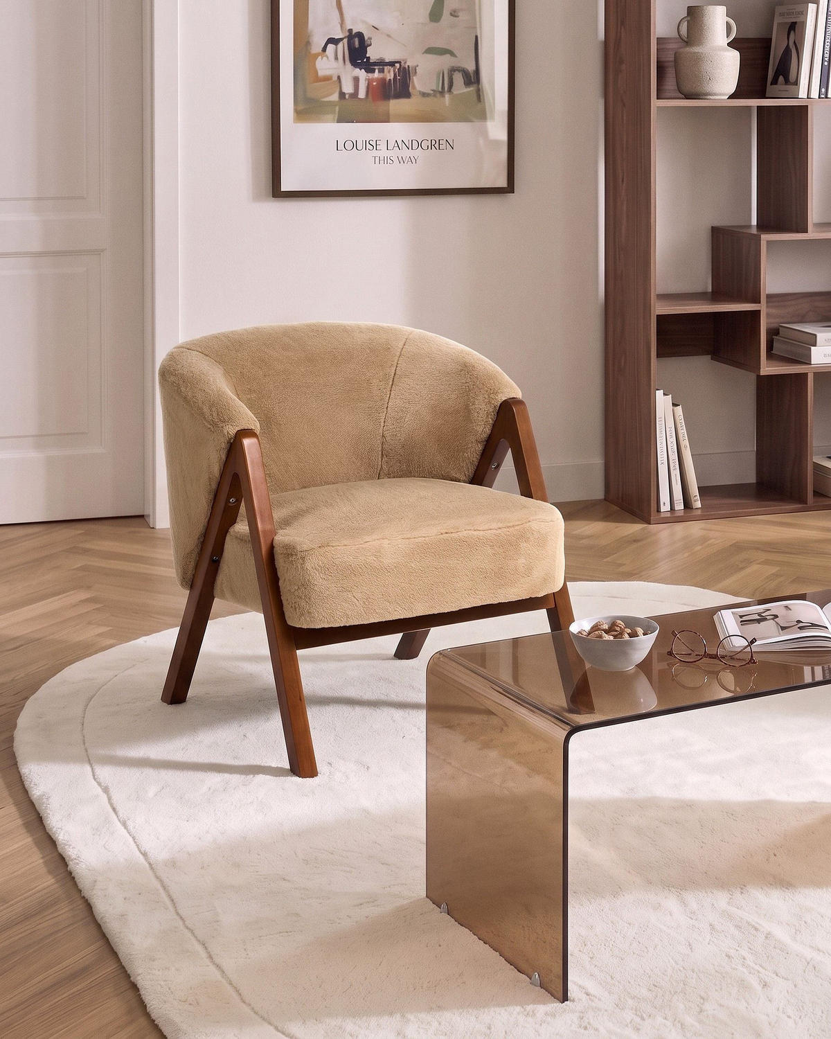 SESSEL Webpelz Beige Skei - Beige/Braun, Kunststoff (67/69/66cm) - Beliani