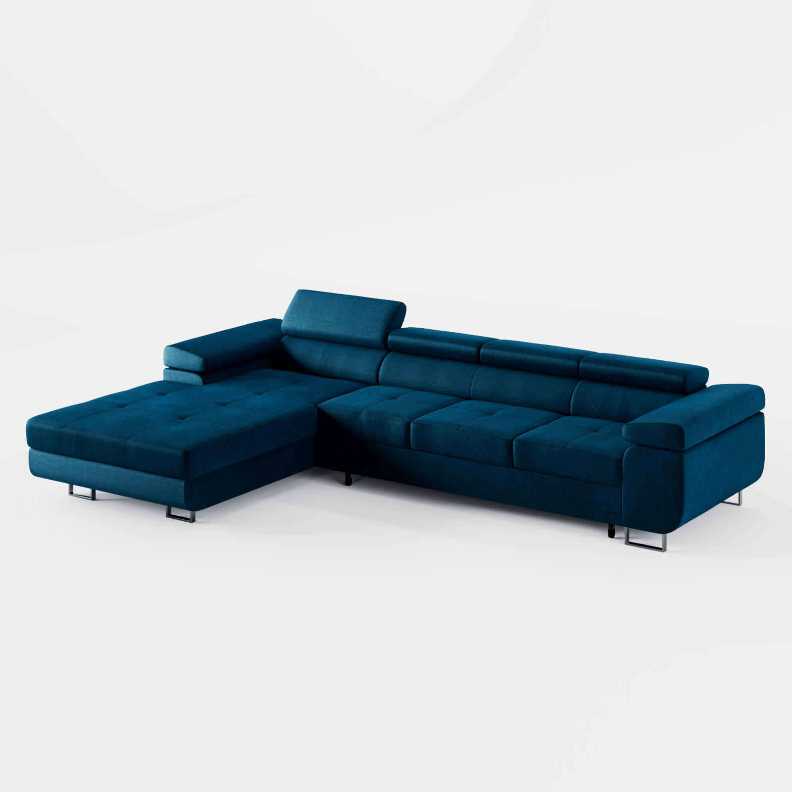 ECKSOFA VEMO CORE PLUS Links Dunkelblau Velours-Stoff mit Schlaffunktion und Bettkasten - Dunkelblau, Holz/Metall (350/205cm) - Barchello