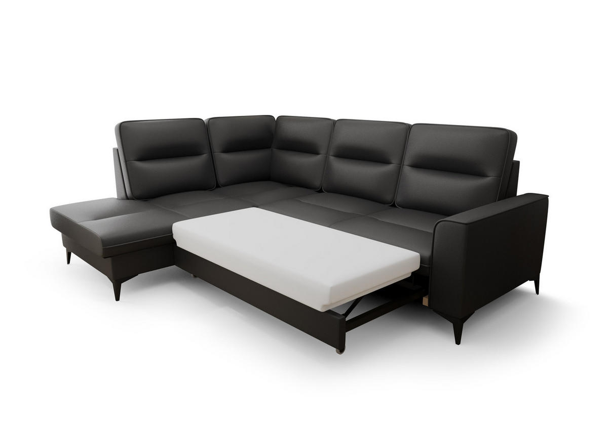 ECKSOFA KONGO RBN14, Eckcouch in L-Form mit Schlaffunktion, Farbe: Schwarz, Kunstleder, Ottomane Links - Schwarz, Textil (260/200cm) - O-Sofa