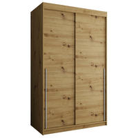 SCHWEBETÜRENSCHRANK 120 cm Breite Artisan mit silbernem Griff - Silberfarben/Eiche Artisan, Holzwerkstoff (120/200/62cm) - Home Collective