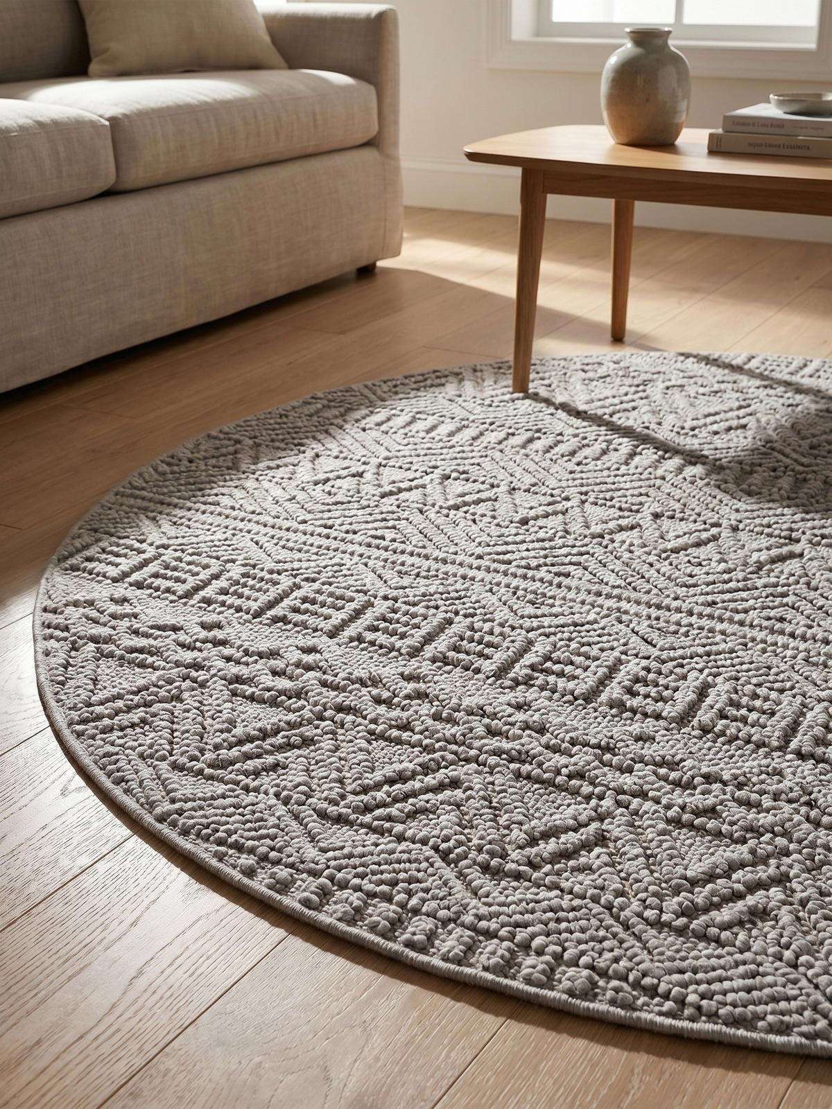 TEPPICH Flachgewebe LANGAU in Silber, mit Ethno-Streifen, Ø 200 cm - Silberfarben, Textil (200/200cm) - KADIMA DESIGN
