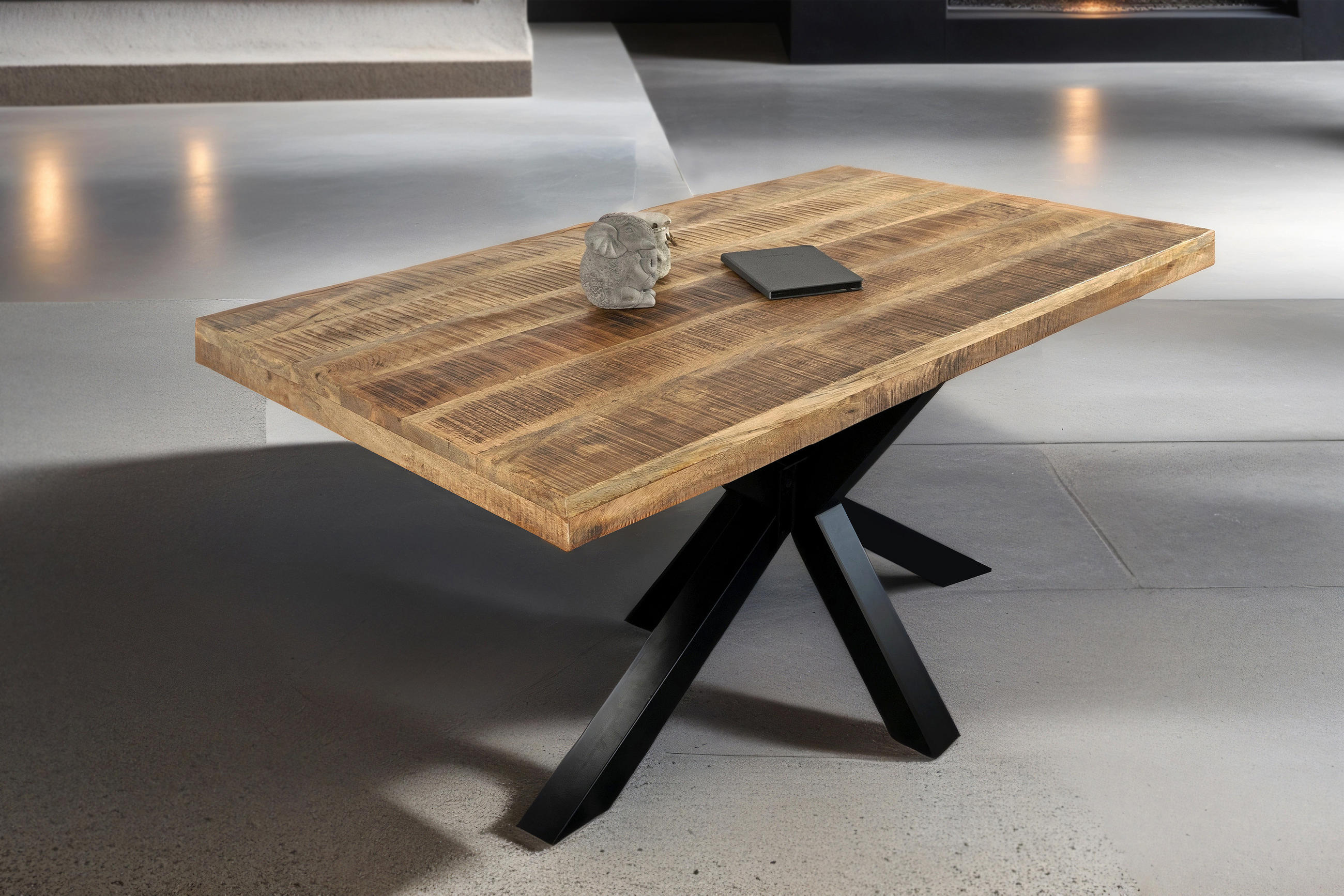 ESSTISCH MANGO RIO - Beige/Schwarz, Holz/Metall (80/140/77cm) - SAM