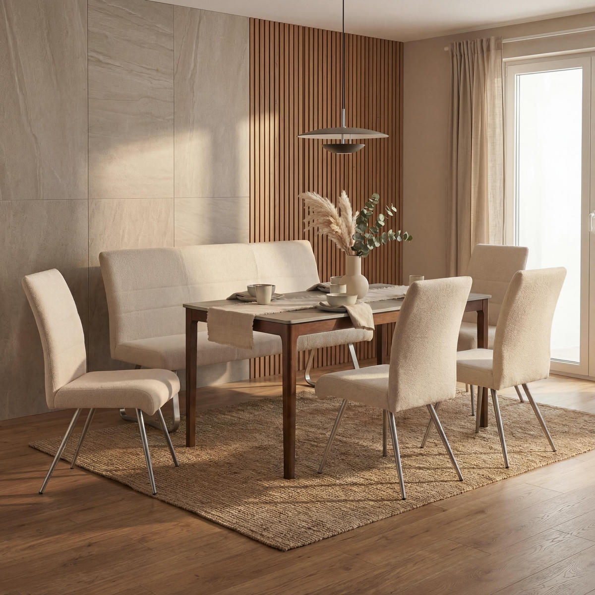 ESSZIMMER-SET Beige 5er-Set - Beige, Textil (160/100/65cm) - MCW