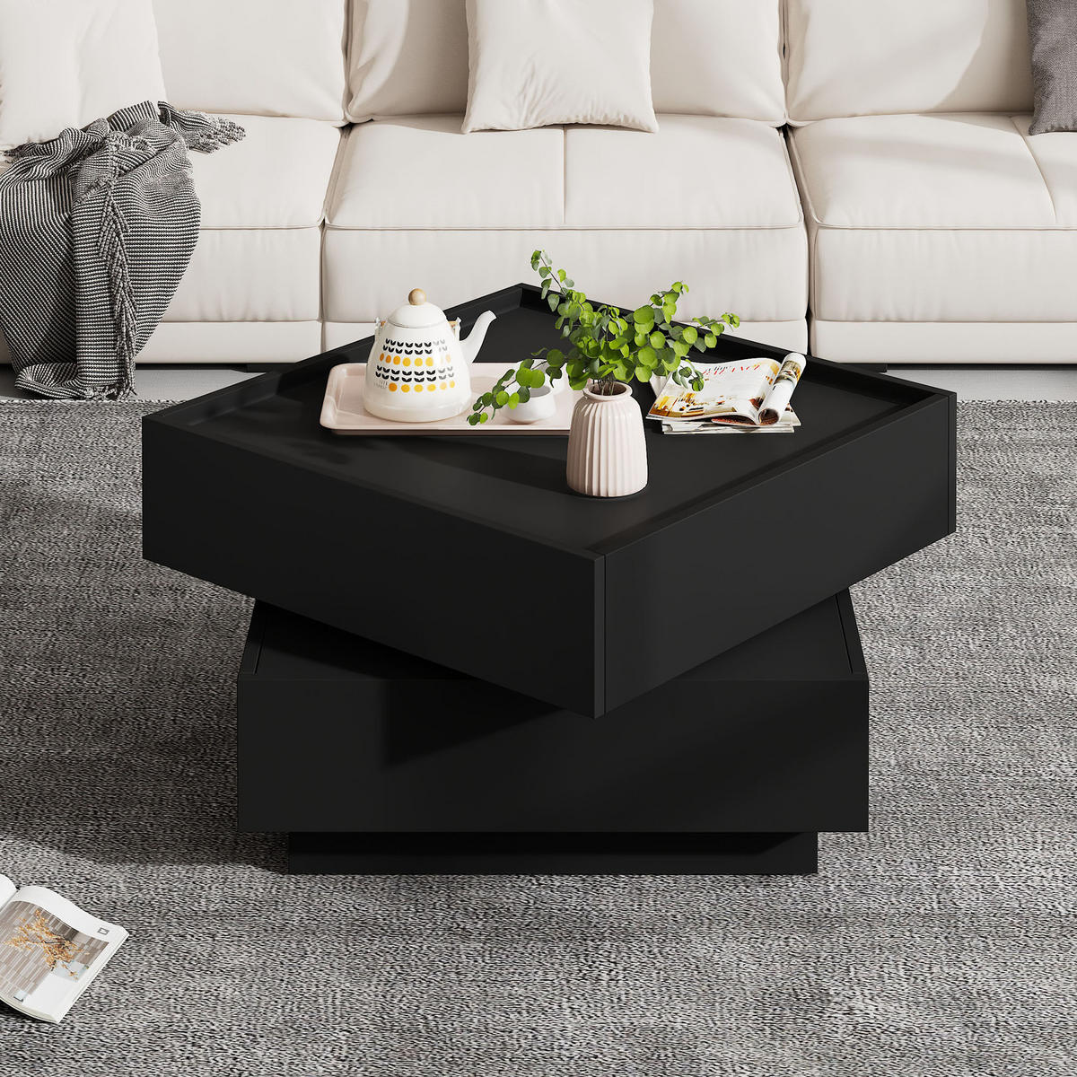 COUCHTISCH DE-051 Drehbar Schwarz - Schwarz, Holzwerkstoff (60/60/38cm) - ComfortXL