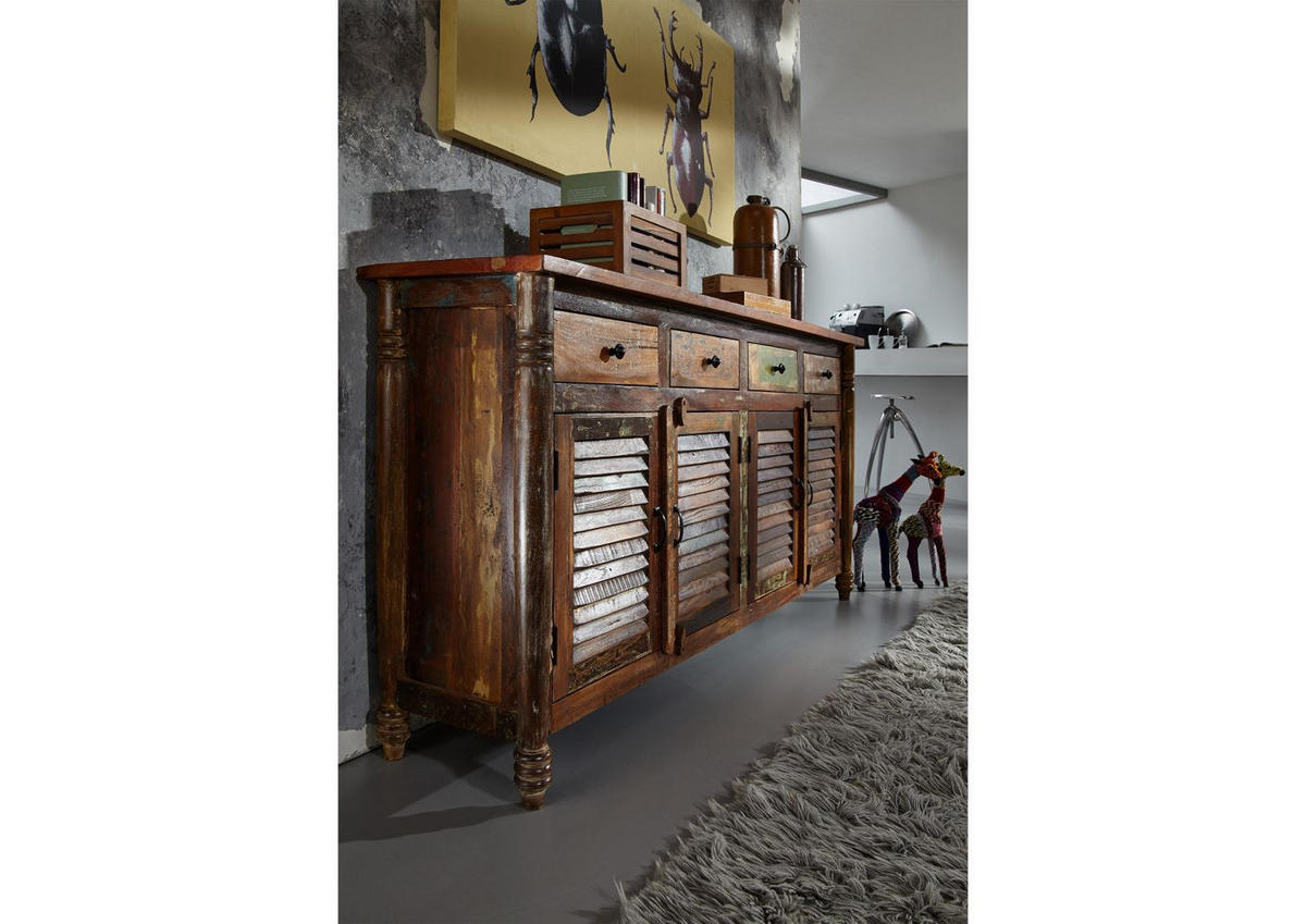 SIDEBOARD Altholz 183x42x90 mehrfarbig lackiert FABLE #17 - Multicolor, Holz (183/90/42cm) - Massivmoebel24