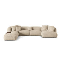 PANORAMASOFA modular links Martina aus Samt leichtes beige 5 Sitzplätze - Creme, Textil (280/75/406cm) - Micadoni