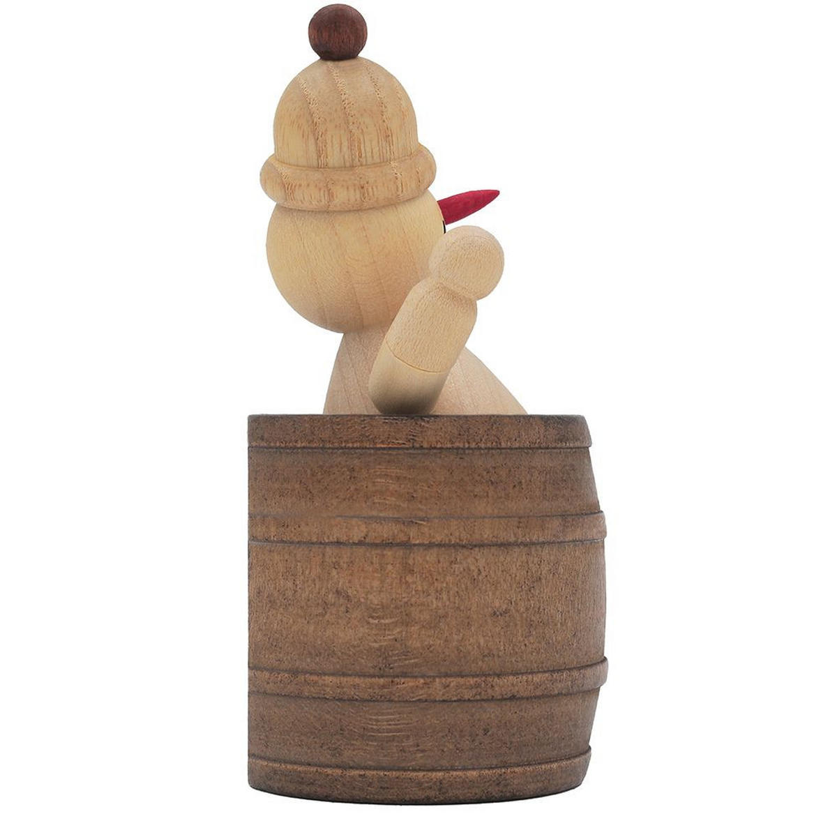 HOLZFIGUR Schneemann Junior liegend im Fass 9 cm - Multicolor, Holz (5/1/0.1cm)