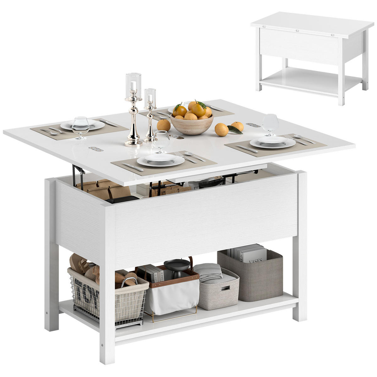 COUCHTISCH DE-15815 klappbar Weiß - Weiß, Holzwerkstoff (100/90/63.5cm) - ComfortXL