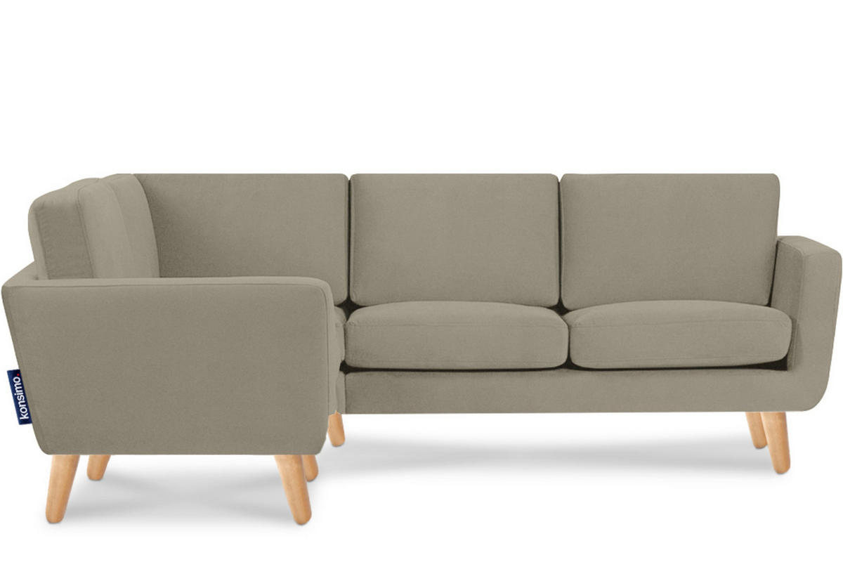 ECKSOFA-LINKS TAGIO 3/4 Sitzer, Beige - Beige/Braun, Buchenholz/Textil (220/181cm) - KONSIMO®