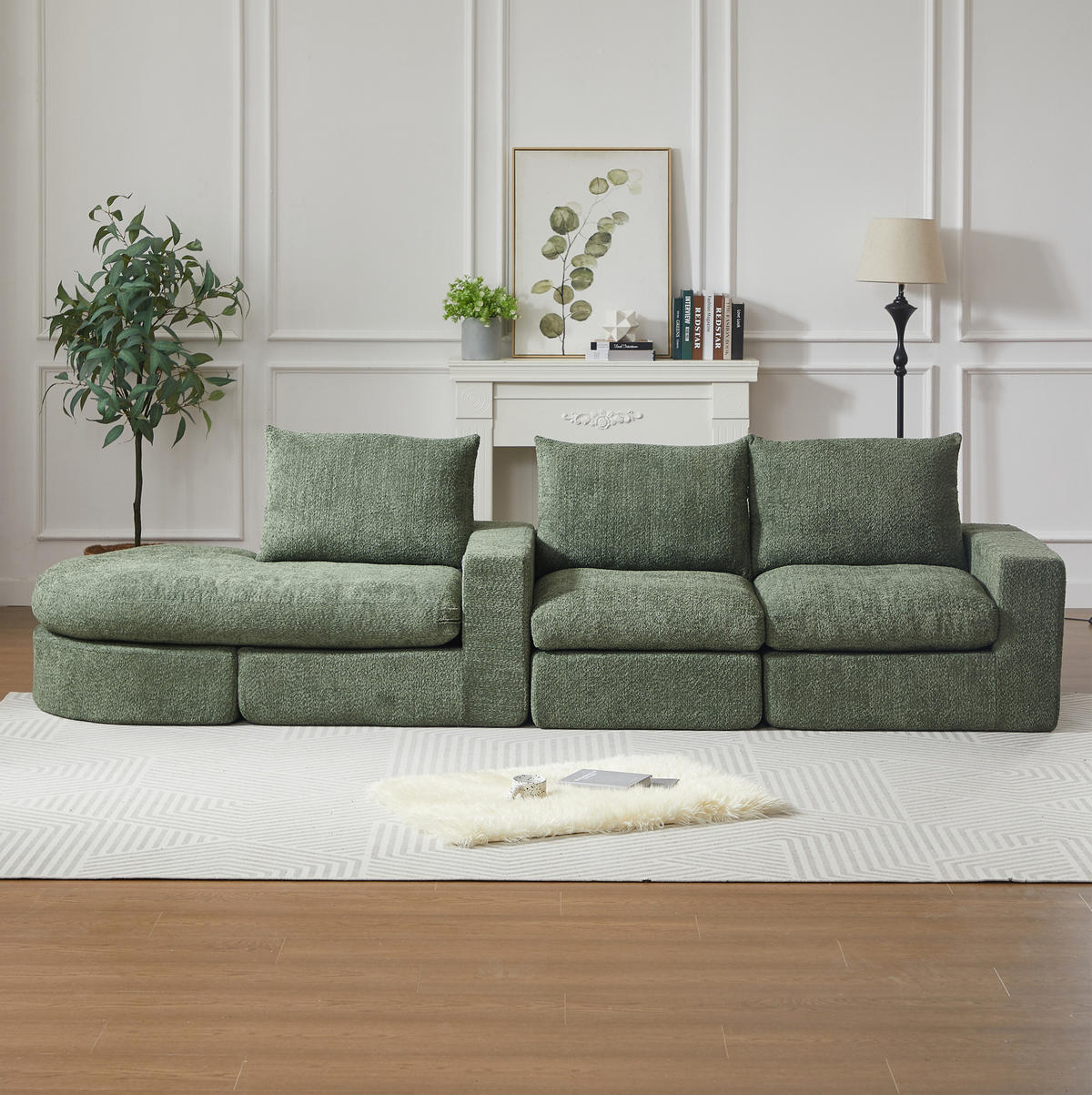 SOFA modular mit Chaiselongue 251 x 160 x 81 cm Chenille Green 4-teilig - Grün, Kunststoff (160/250cm) - Meubliv