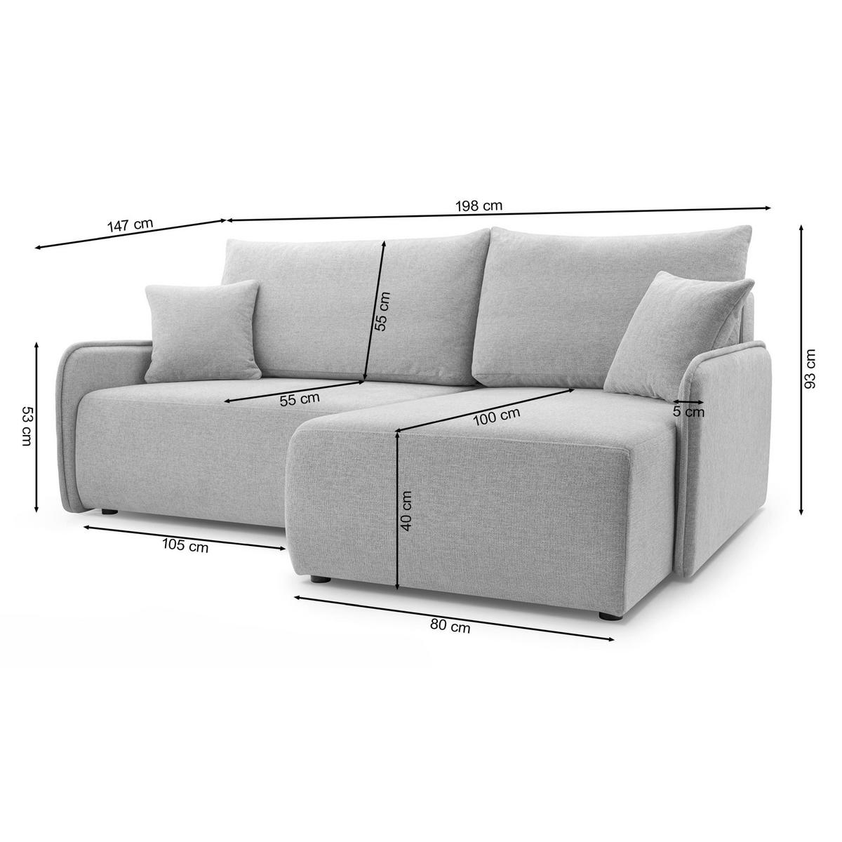 ECKSOFA Netarro, Salbeigrün Chenille, linksseitig - Schwarz/Hellgrün, Kunststoff/Textil (198/147cm) - Selsey