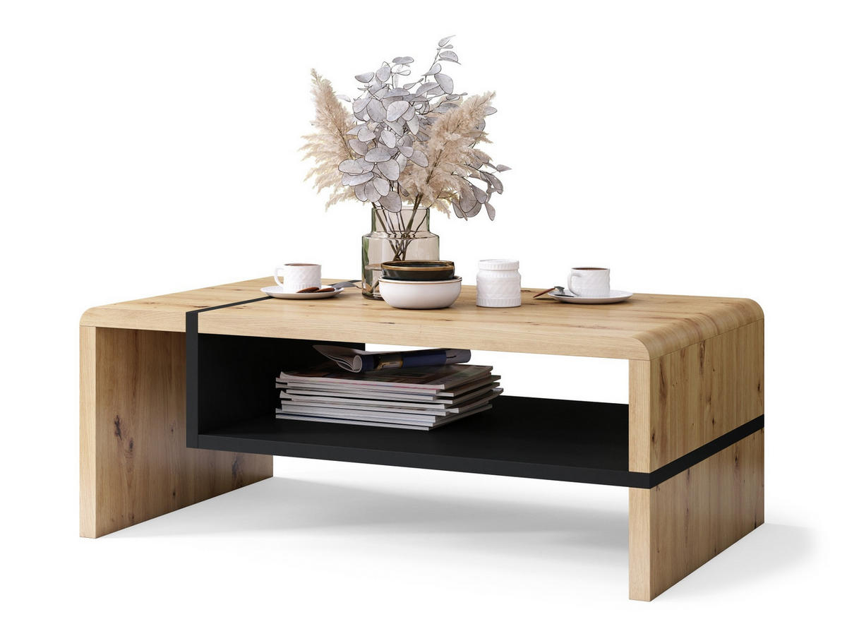 COUCHTISCH rechteckig Eiche Artisan - Schwarz matt 100/60/40 cm - Schwarz/Eiche Artisan, Holzwerkstoff (60/100/40cm) - designimpex