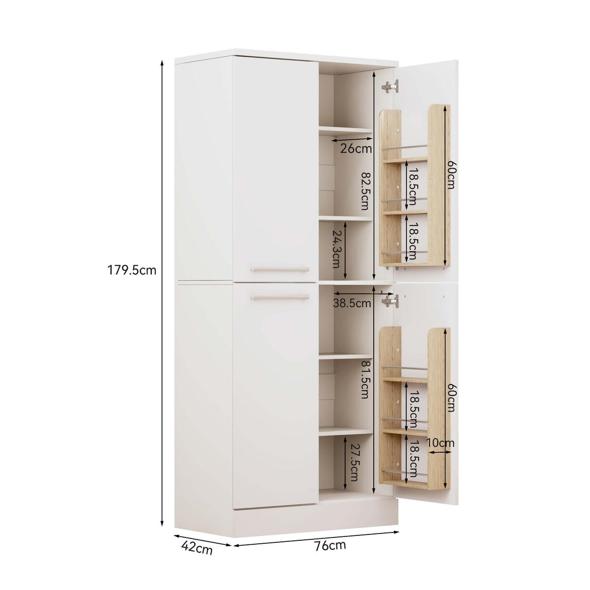 BUFFET 42/76/180 cm Weiß aus MDF mit verstellbaren Böden - Weiß, Holzwerkstoff (42/180/76cm) - OKWISH