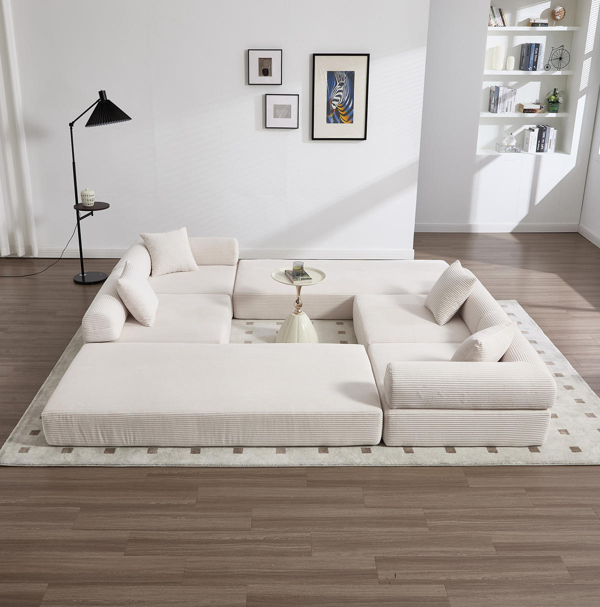 ECKSOFA 270/180/64 cm Beige aus Cord mit Schlaffunktion und Seitentasche - Beige, Textil (180/270cm) - OKWISH