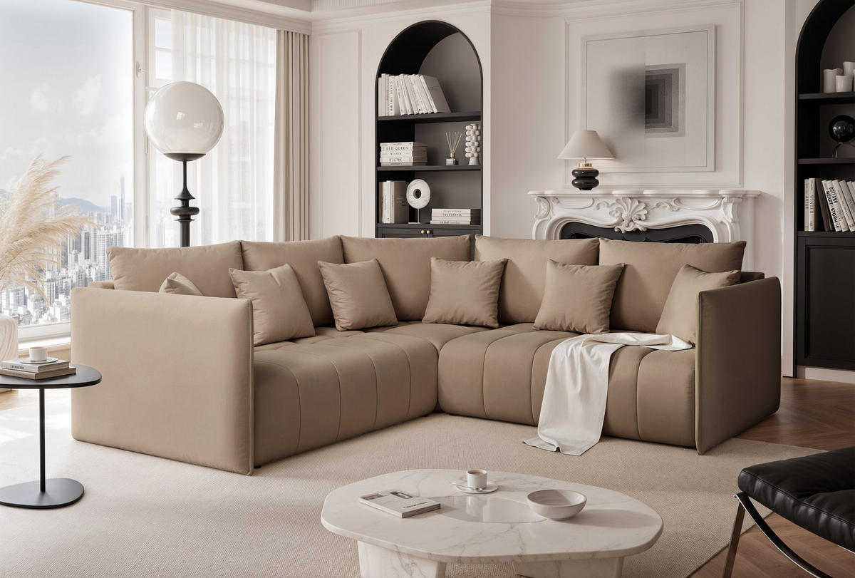 ECKSOFA OLIMPIA mit Schlaffunktion und Bettkasten Beige - Beige, Holzwerkstoff/Kunststoff (235/230cm) - Idohome