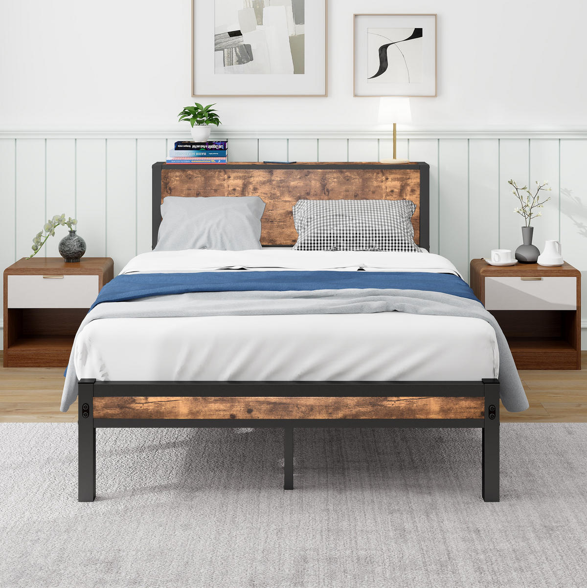 EINZELBETT 120/200 cm Antikbraun mit Stauraum und Lattenrost aus Metall - Braun, Metall (120/200cm) - MIVRAY