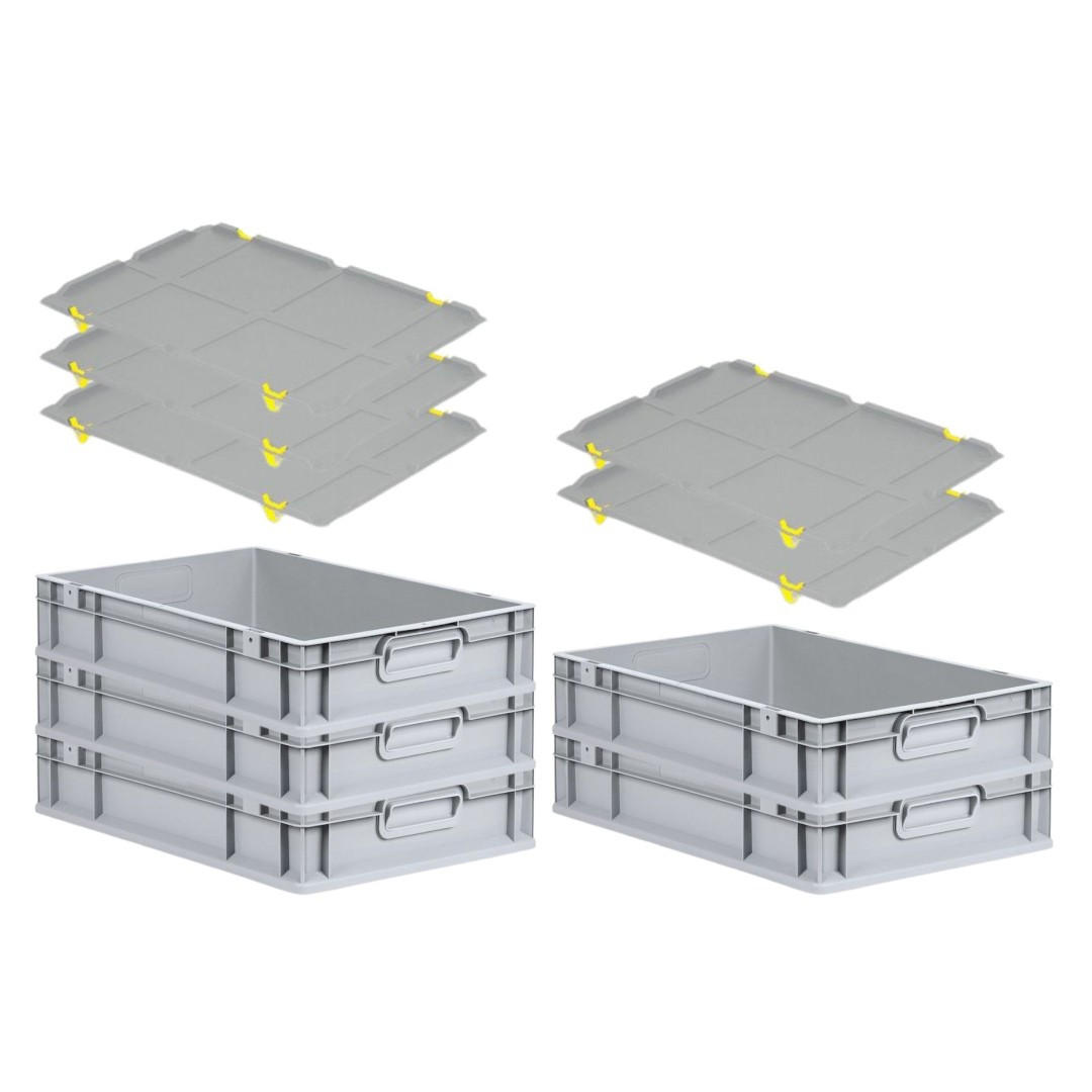 EUROBOX 5x Nextgen Economy Mit Auflagedeckel Grau/Gelb Griffe Geschlossen 23 Liter - Gelb, Kunststoff (40/12/60cm) - PROREGAL