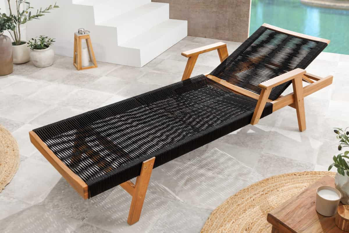 GARTENLIEGE BALI ROPE Akazie Natur|Anthrazit 200cm - Braun/Grau, Holz/Kunststoff (75/85/200cm) - riess-ambiente