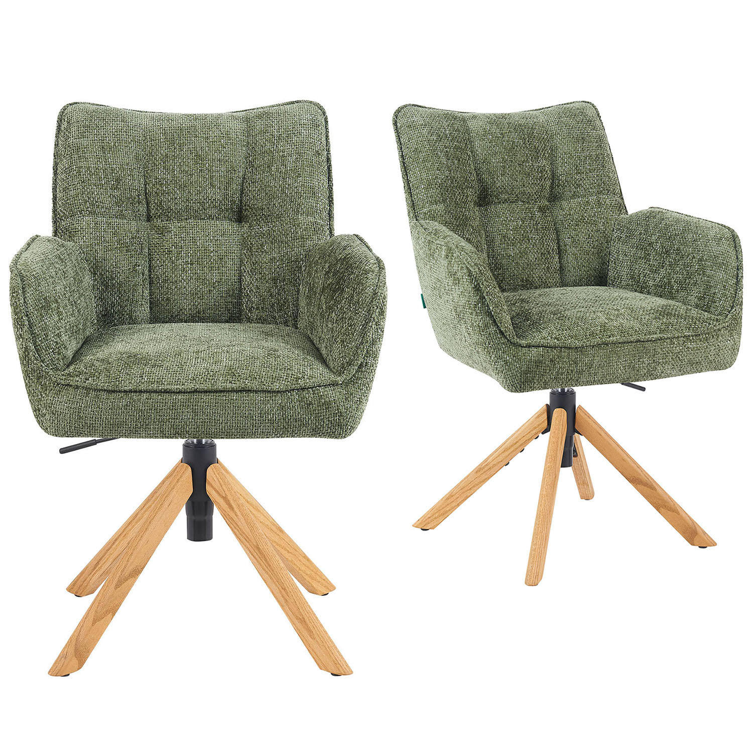 BÜROSTUHL Mika-Keno - Honigeiche/Grün, Eichenholz/Holz (59/85/66cm) - DUBI Möbel