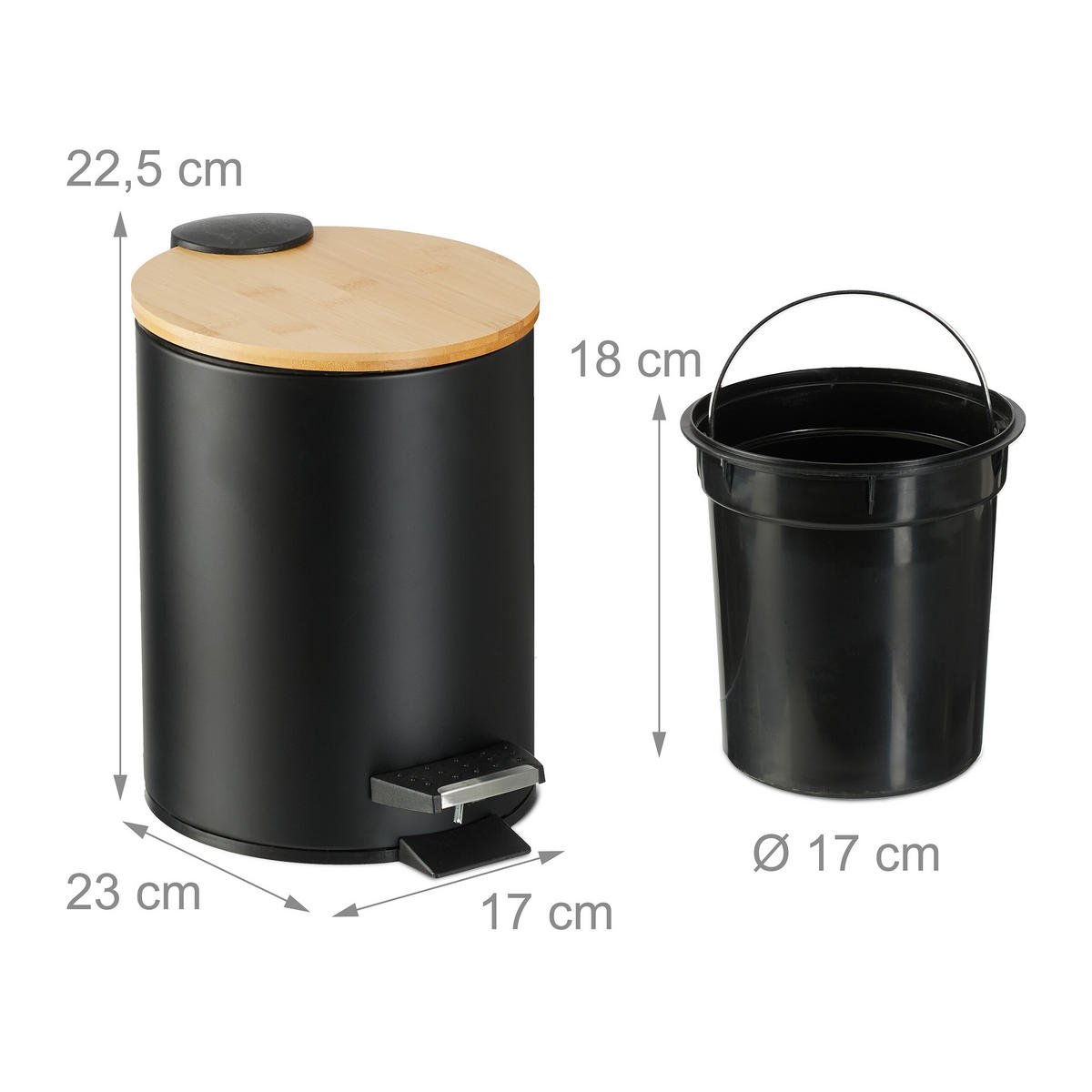 BAD-MÜLLEIMER - Schwarz, Holz/Kunststoff (17/22.5/23cm) - Relaxdays