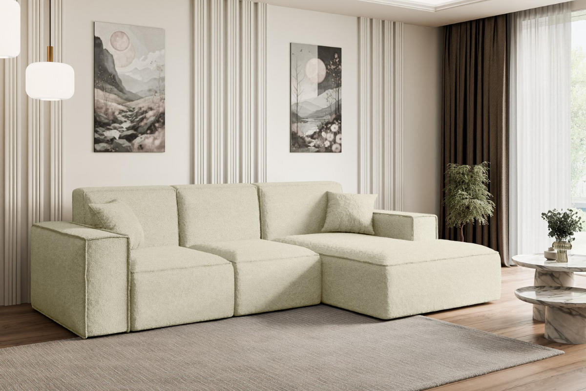 ECKSOFA Ottomane Rechts SERRA-L - 266x165x73 cm Beige Bouclé - Beige/Schwarz, Holzwerkstoff/Kunststoff (266/165cm) - ALTDECOR