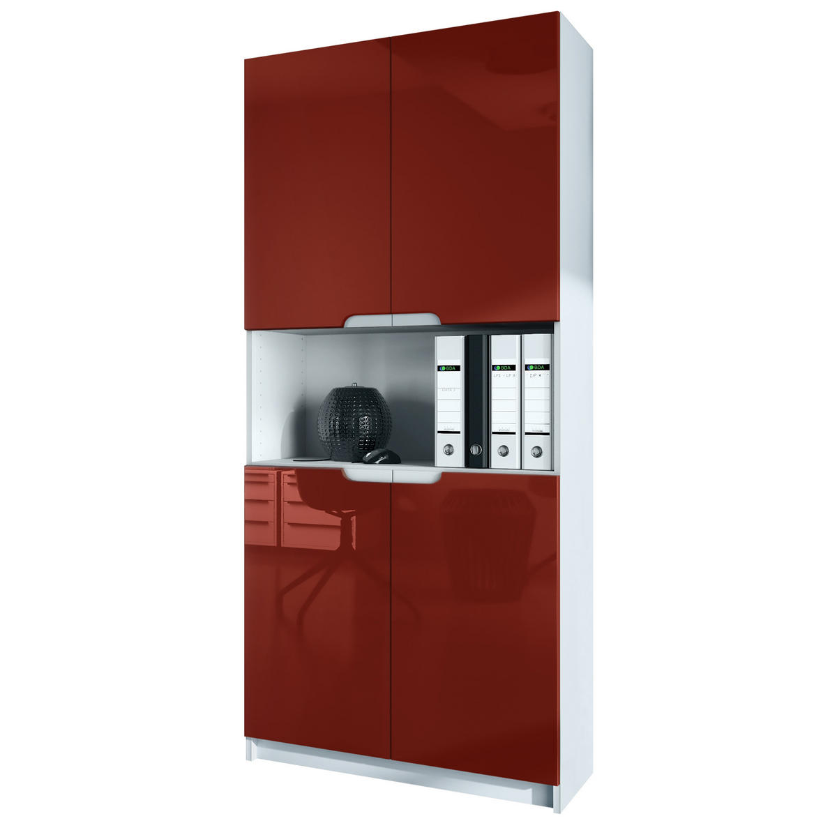 BÜROSCHRANK Logan Fronten in Bordeaux Hochglanz - Bordeaux, Holzwerkstoff (82/184/37cm) - Vladon