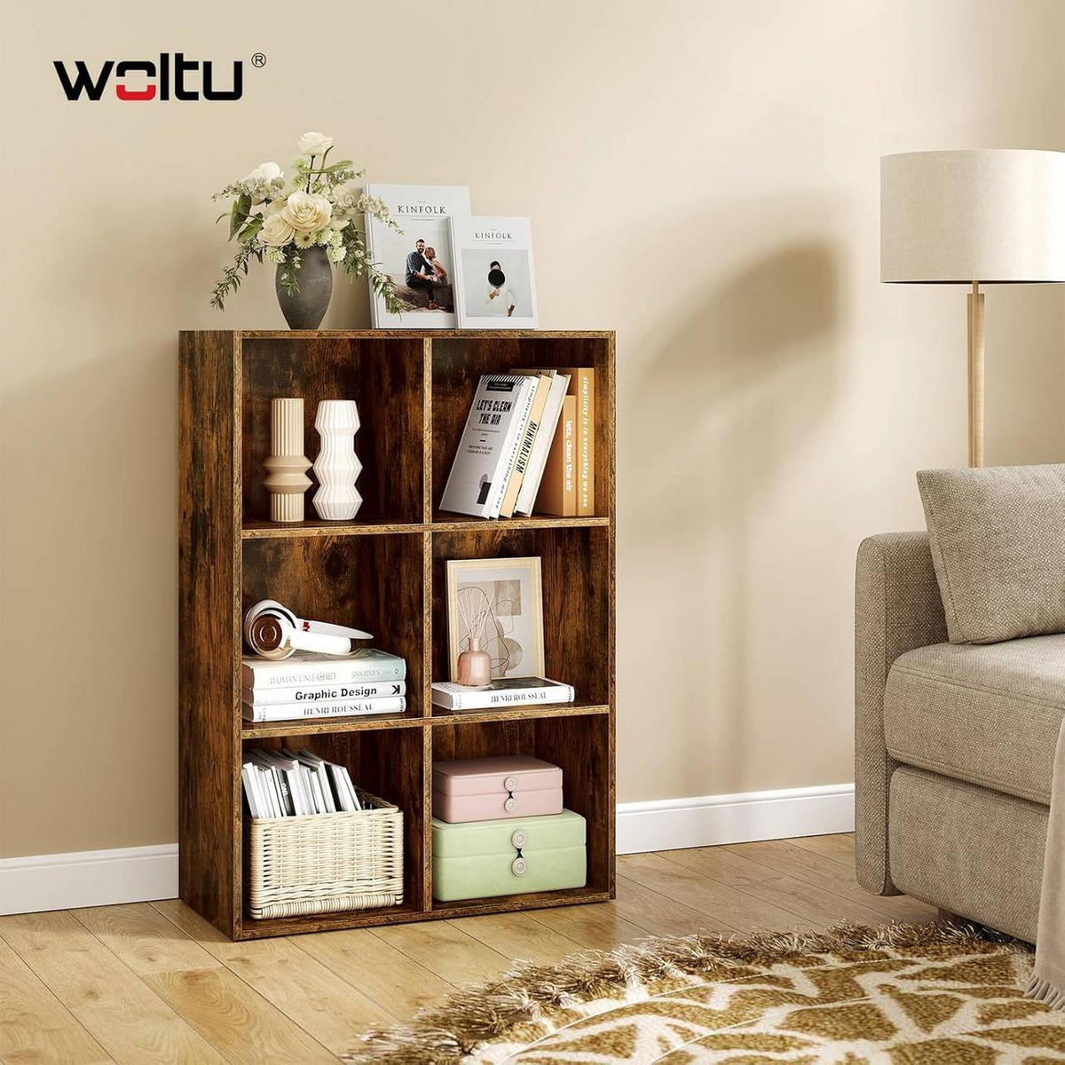 BÜCHERREGAL mit 6 Fächer, Holzwerkstoff, Rustikales Braun - Dunkelbraun, Holzwerkstoff (59.5/89/29cm) - Woltu