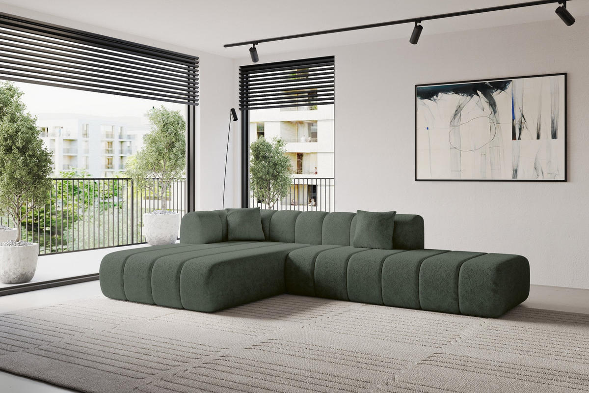 ROHOVÁ SEDAČKA s otomanem, levá BILA-L 289x176x71 Zelená Žinylka - černá/smaragdově zelená, kompozitní dřevo/textil (176/289cm) - ALTDECOR