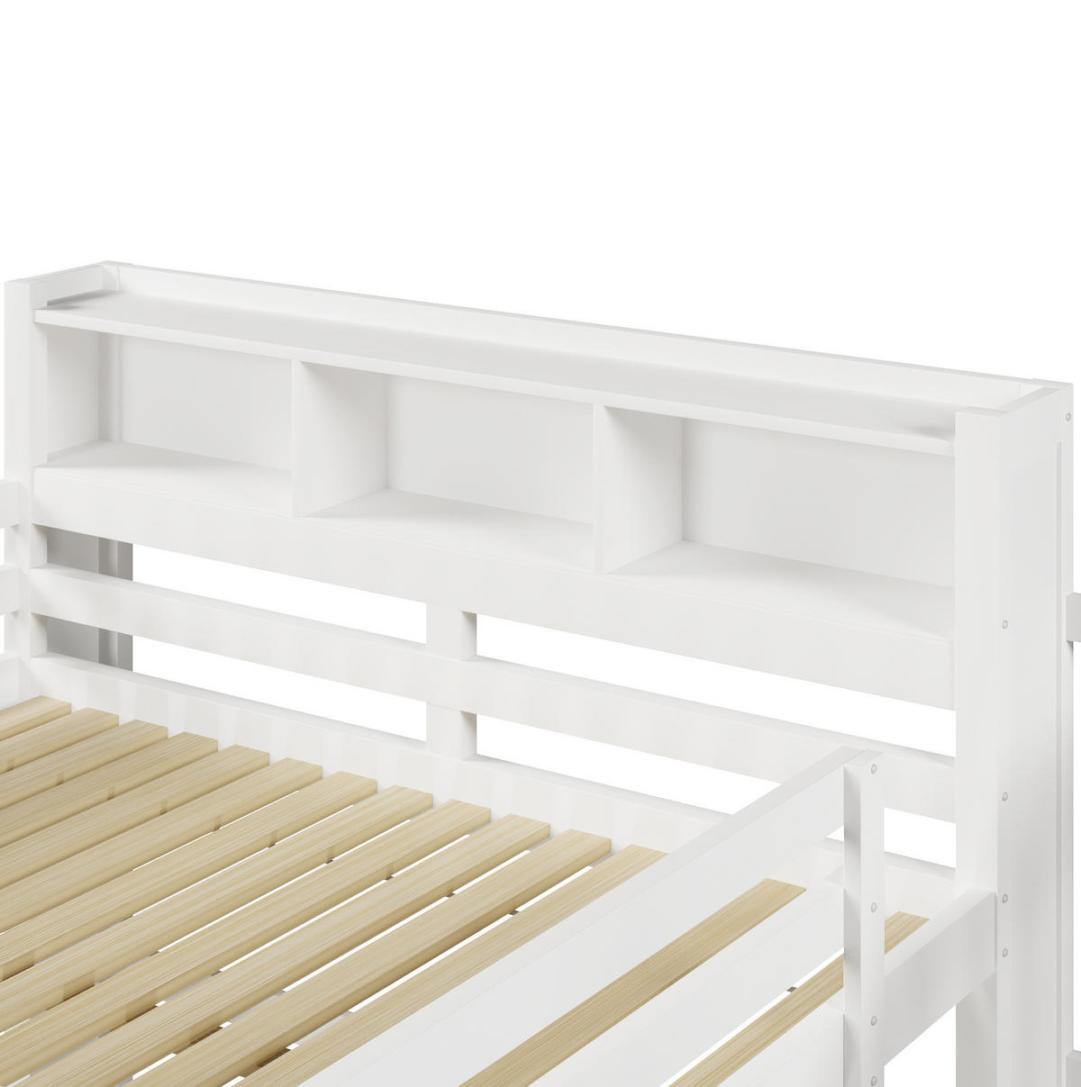 HOCHBETT 140/200 cm mit LED-Beleuchtung, Stauraumtreppe und offenem Staufach, Weiß - Weiß, Holz (140/200cm) - Redom