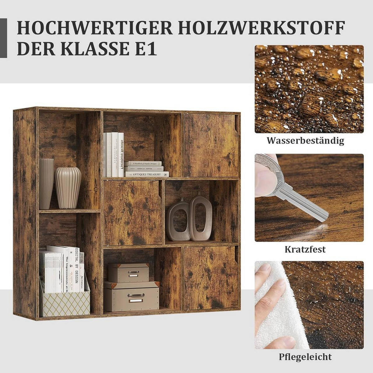 REGALE Bücherregal mit 8 Fächern,106x96x30 cm, Vintagebraun - Dunkelbraun, Holzwerkstoff (106/96/30cm) - Woltu