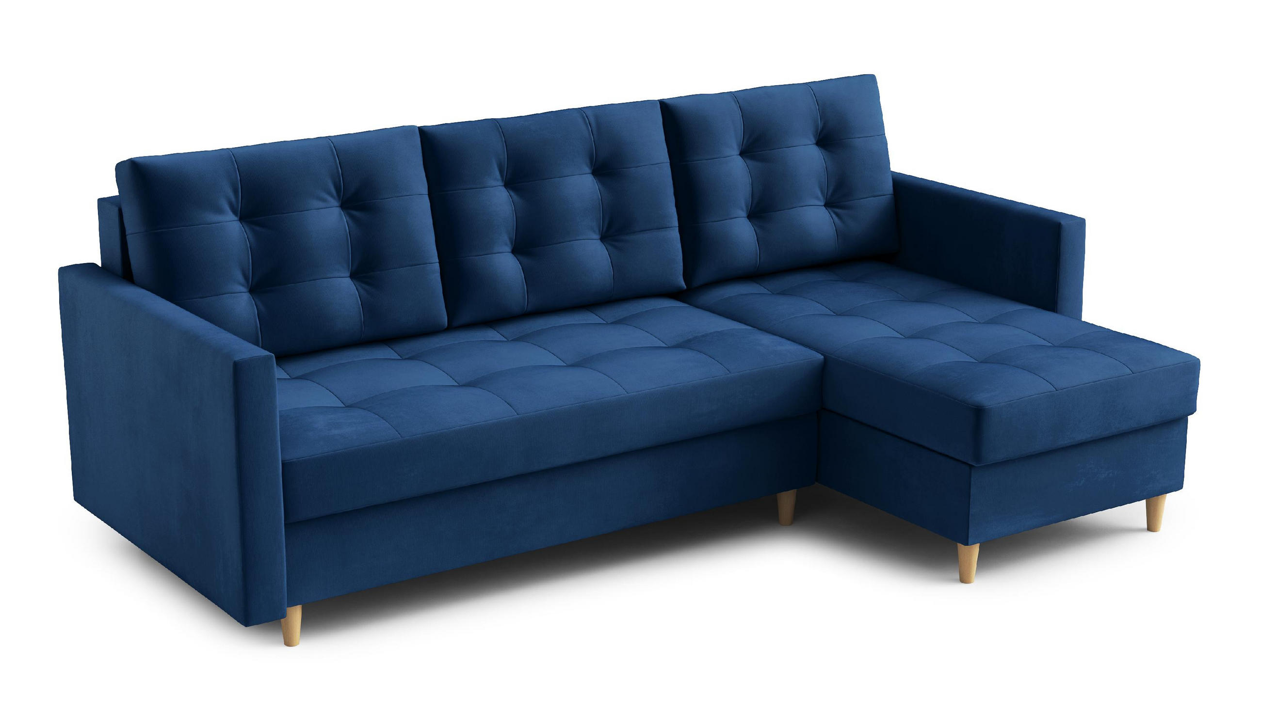 ECKSOFA DIVO Kronos L-förm, Schlaffunktion, elegantes Design, hochwertige Materialien, lose Rückenkissen, freistehend, RECHTS 224x144x95 cm Blue - Blau, Holz/Textil (224/144cm) - DomoHome