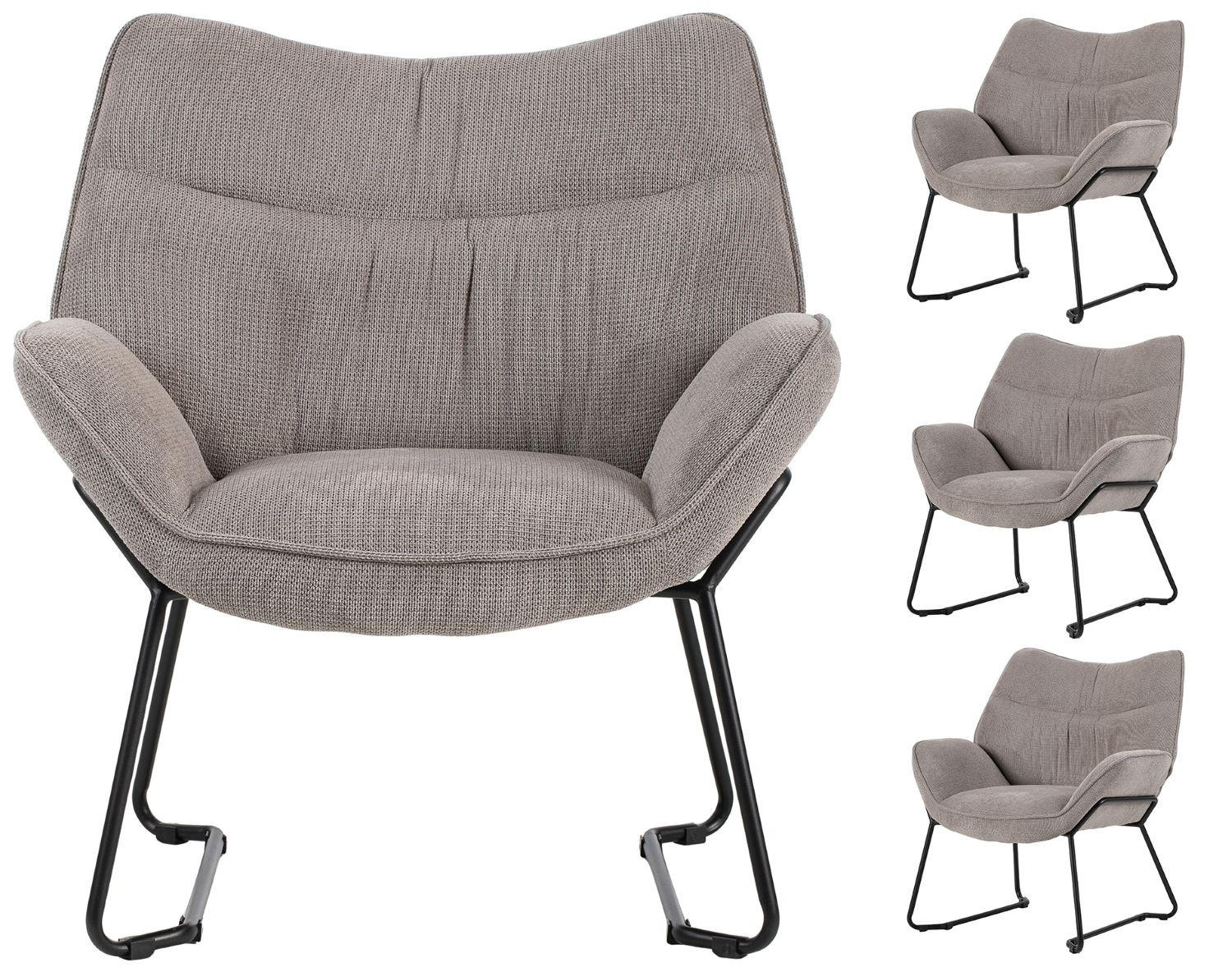 SESSEL Aliano - 4er Set - hellgrau - Hellgrau/Schwarz, Textil/Metall (67/76/73cm) - bene living