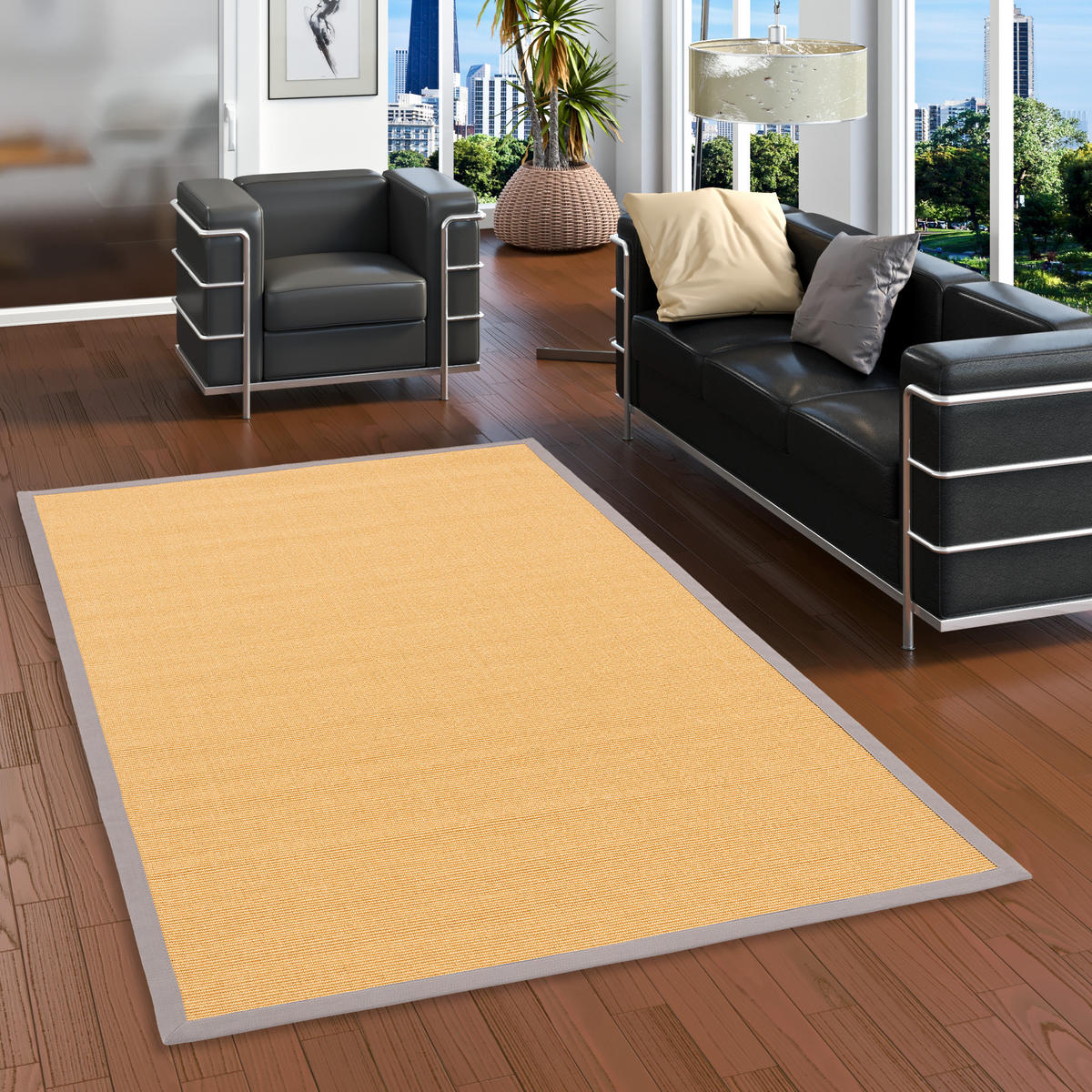 SISALTEPPICH NATURA KLASSISCH MIT BORDÜRE - Goldfarben, Textil (150/150cm) - Pergamon