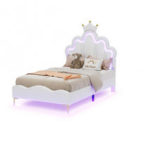 DETSKÁ posteľ 90/200 cm biela s LED osvetlením a nastaviteľnou výškou z PU kože a MDF - biela, plast (90/200cm) - OKWISH