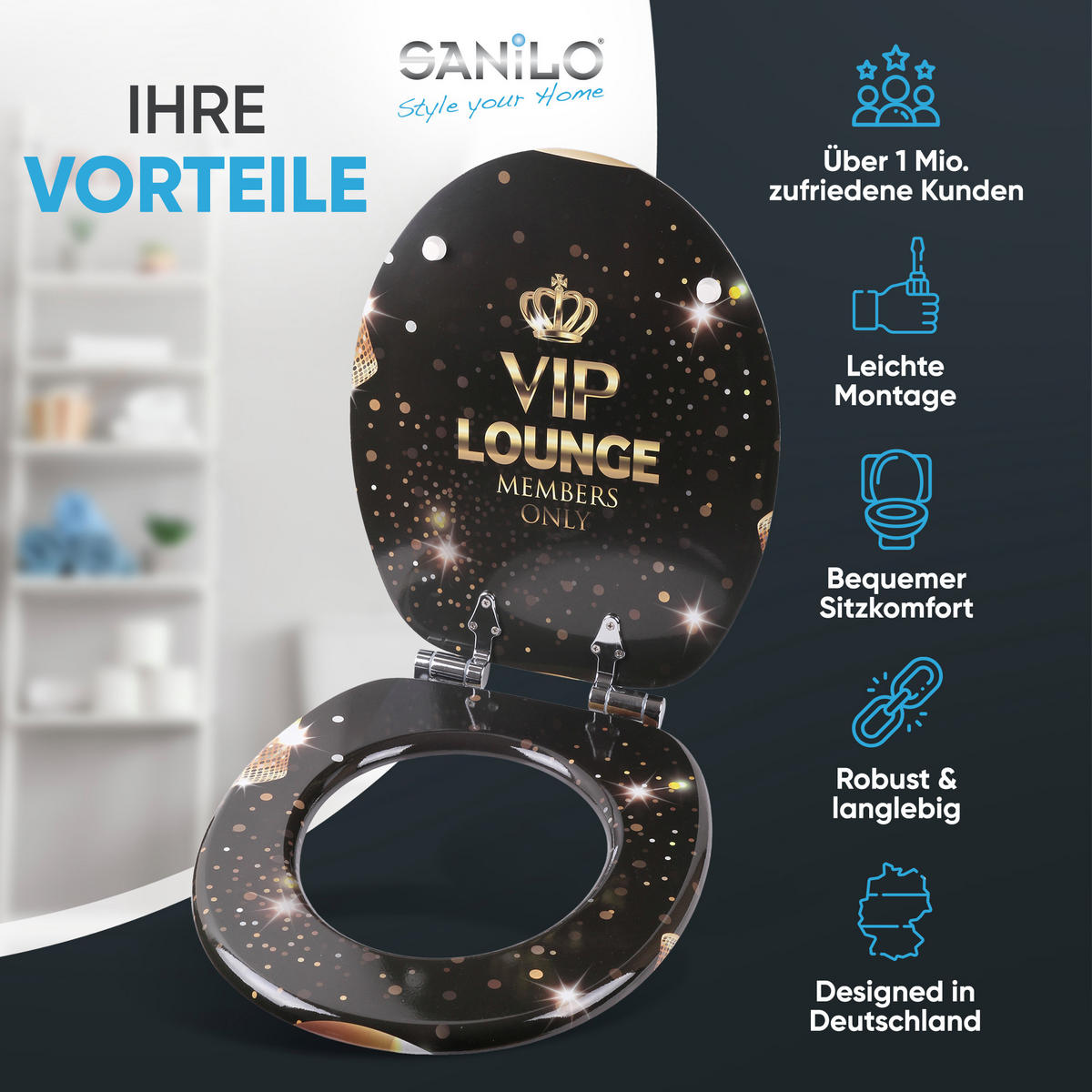 WC-SITZ mit Absenkautomatik VIP Lounge - Goldfarben, Holzwerkstoff (38/6/47cm) - Sanilo