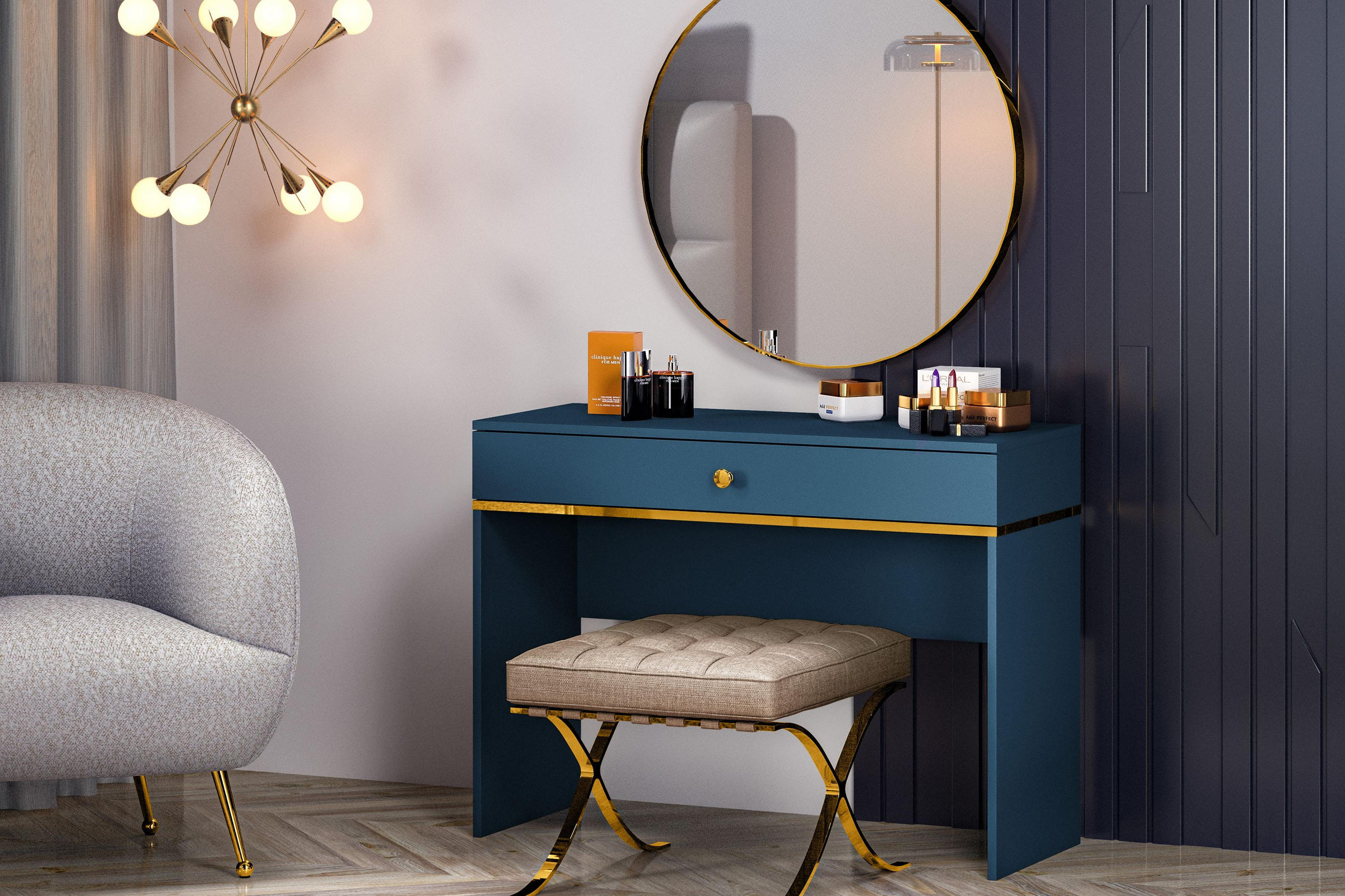 SCHREIBTISCH ARICIA mit Soft-Close-Funktion für Schubladen, Marineblau - Blau, Holz (40/100/79cm) - KONSIMO®