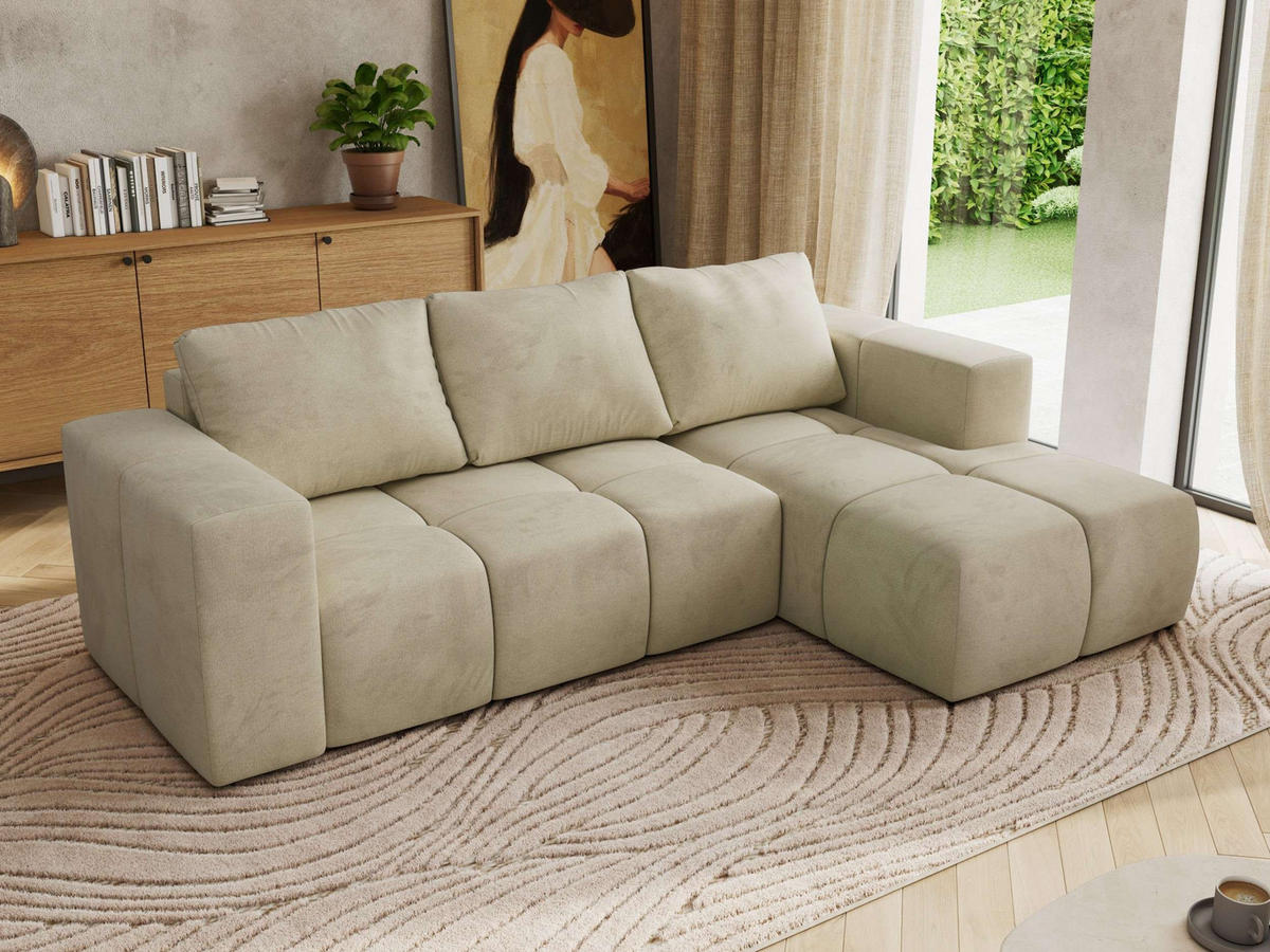 ROHOVÁ SEDAČKA MONIVA L - Béžová Samet - Pravá Strana - černá/béžová, textil/plast (266/164cm) - MKS