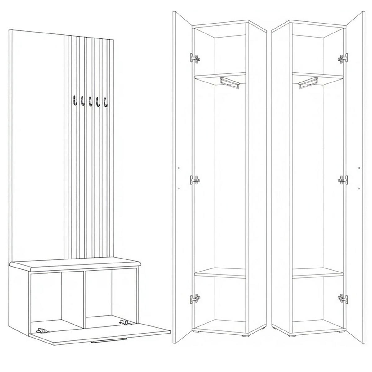 GARDEROBENSCHRANK MODULO 160,6/204/40 cm Modern Garderobe-Set Grau - Grau, Holzwerkstoff (160.6/204/40cm) - MASSENO