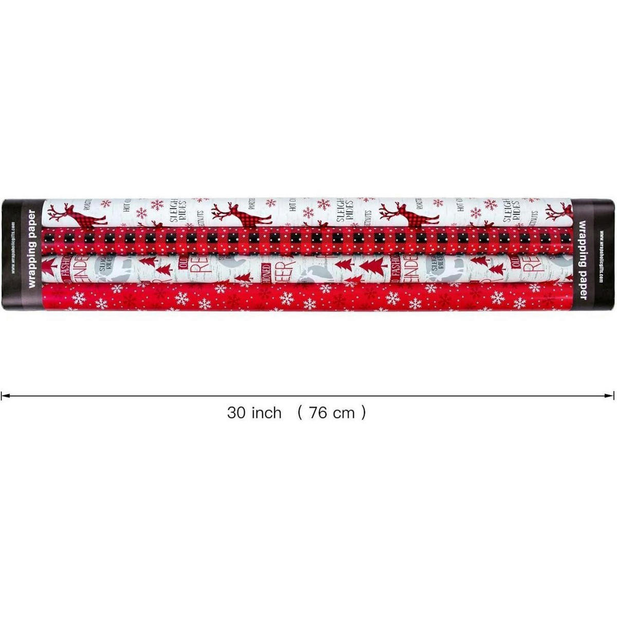 GESCHENKPAPIER 4 Rollen 76 cm x 305 cm Rot Weihnachtsmotive - Multicolor, Papier (4/76/15cm)