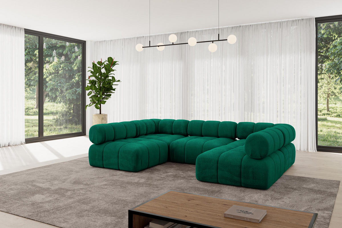 WOHNLANDSCHAFT modulares Sofa Garvo-U1 - 285x190x70 cm Dunkelgrün Velours - Dunkelgrün, Holzwerkstoff/Textil (285/70/190cm) - ALTDECOR
