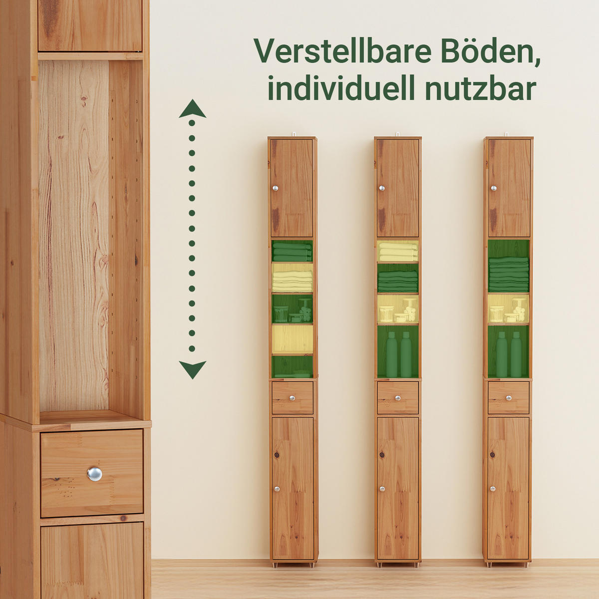 HOCHSCHRANK schmal Natur - Braun, Holz (20/180/20cm) - SoBuy