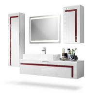 BADMÖBELSET Aloha Absetzungen in Bordeaux Hochglanz - Bordeaux, Holzwerkstoff (210/185/51cm) - Vladon