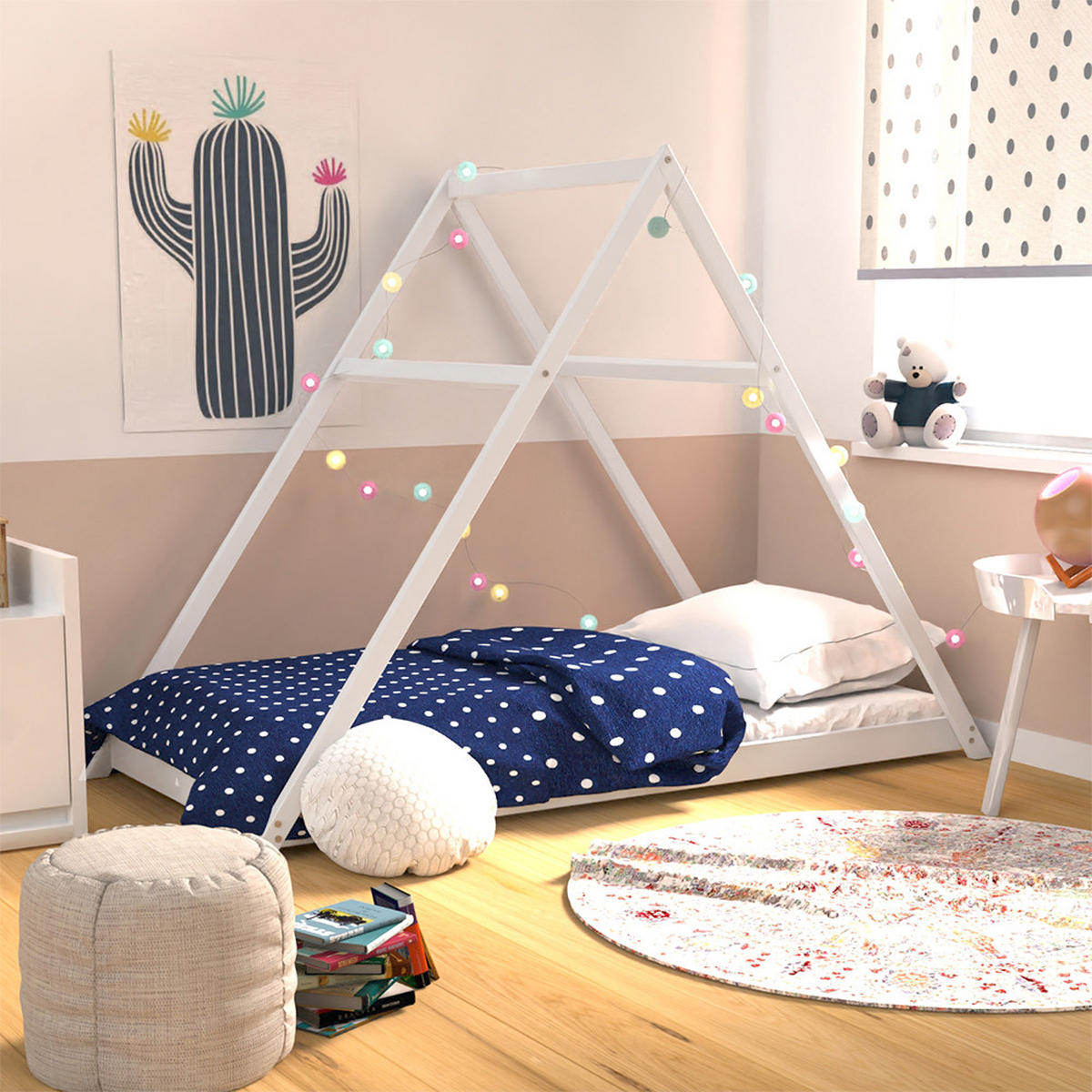 HAUSBETT APACHE MIT LATTENROST/ KINDERBETT 90X190 - WEISS - Weiß, Holz (100/148/208cm) - Weber Industries