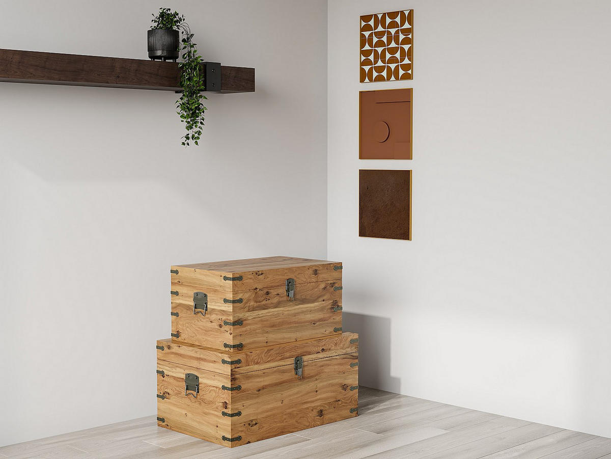 2ER-SET Koffer - Tannenholz & MDF - 70 x 46 x 35 cm & 60 x 38 x 30 cm - Holzfarben - MALOUEN - Naturfarben, Holz (70/35/46cm) - Vente-Unique