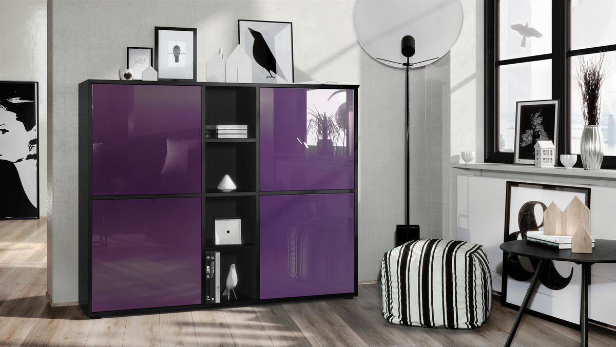 HIGHBOARD Cuba Türen in Brombeer Hochglanz - Brombeere, Holzwerkstoff (130.5/105.5/35.5cm) - Vladon