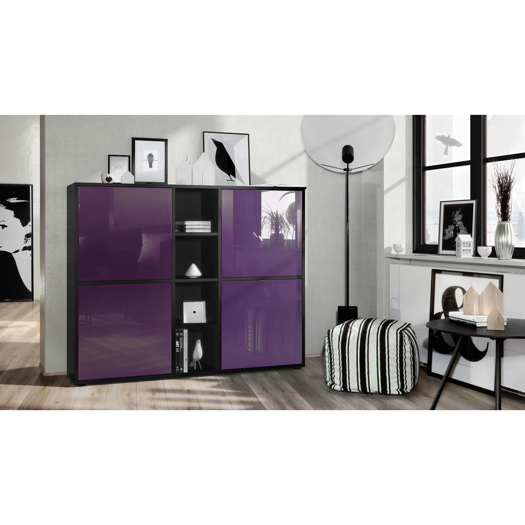 Thumbnail - Vladon Highboard, Brombeere, Holzwerkstoff, 130.5x105.5x35.5 cm, Wohnzimmer, Kommoden & Sideboards, Highboards